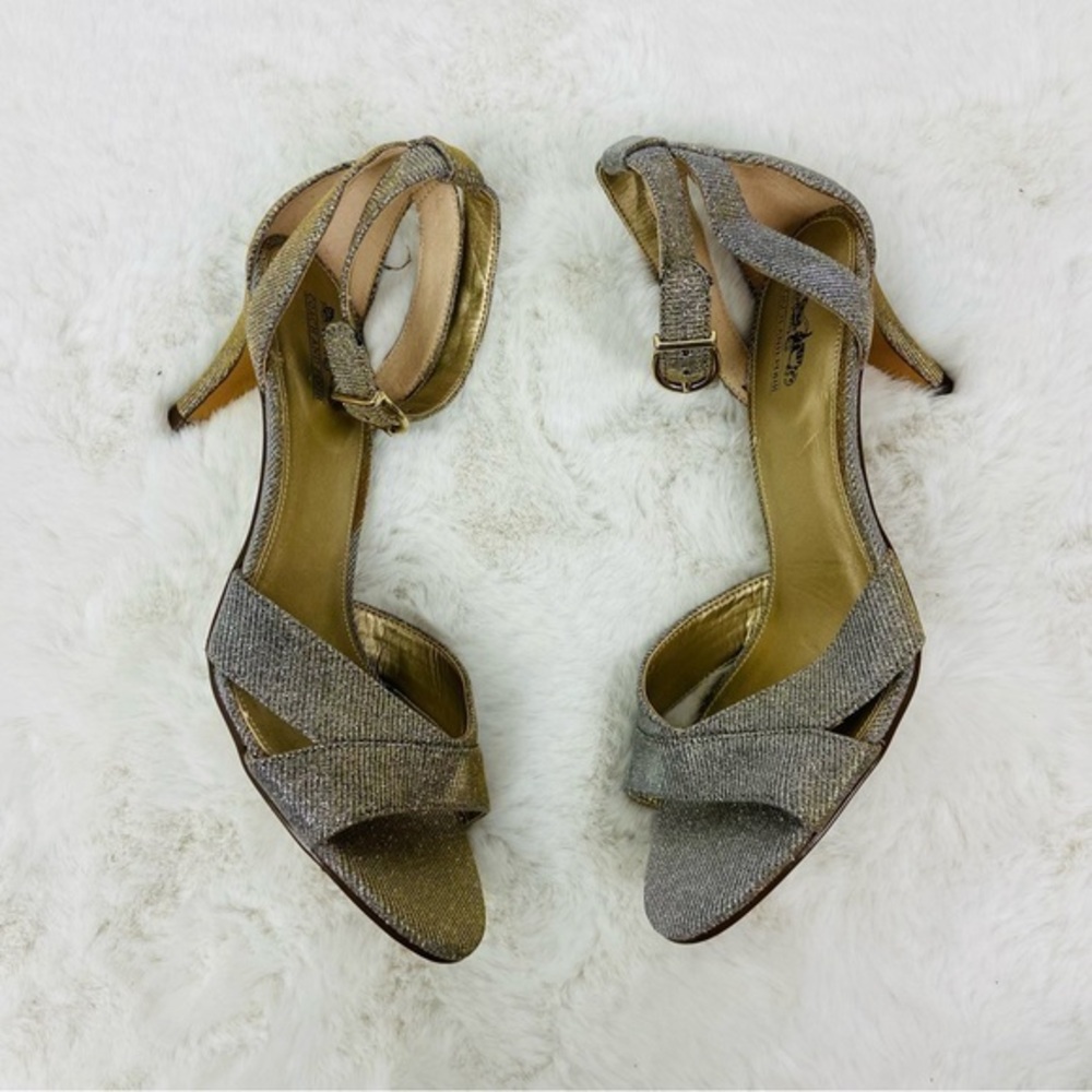 Coach and Four Glittery Gold / silver Strappy Stiletto Sandals size 9.5